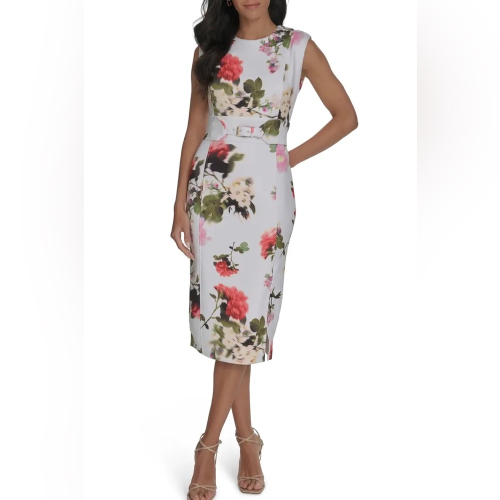 Calvin Klein Floral Buckle Sheath Dress